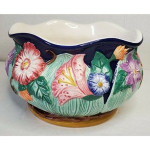 FITZ AND FLOYD Hand Painted Planter/Bowl Raised Floral Pattern Bright colors 94